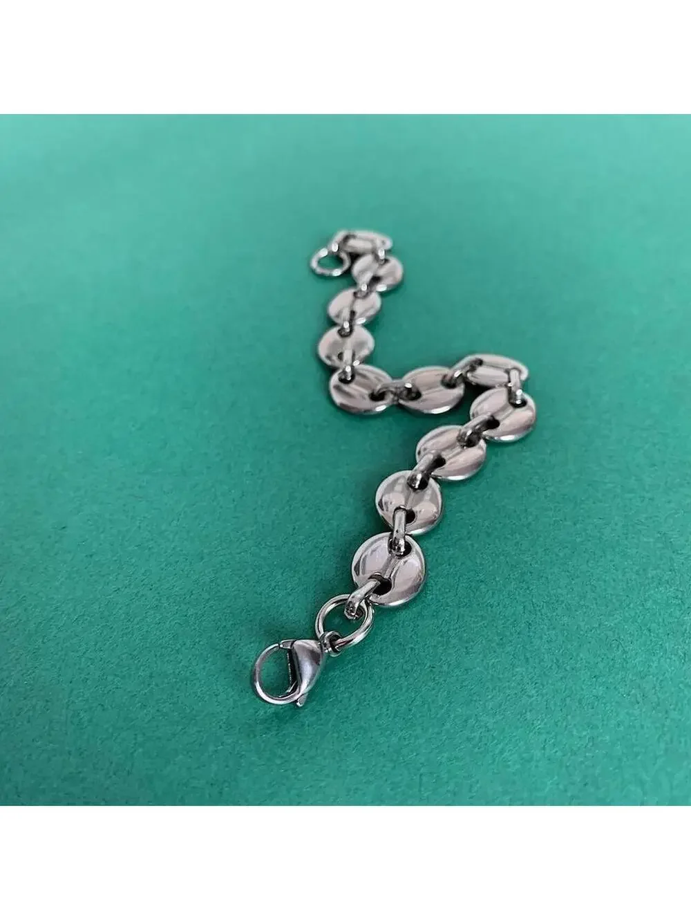 Y2k Cyber Vintage style Coffee Bean Stainless Steel Silver Bracelet. High